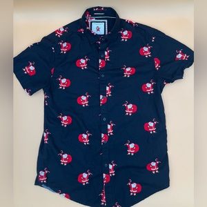 Denim and flower, Christmas Santa button up shirt men’s small